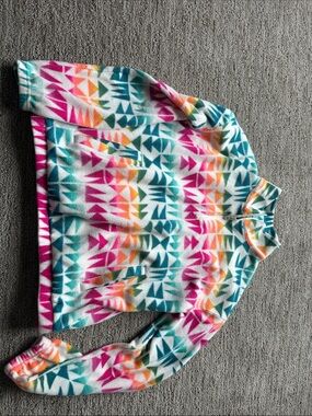 SO Teal and Aqua Geometric Fleece Zip Jacket